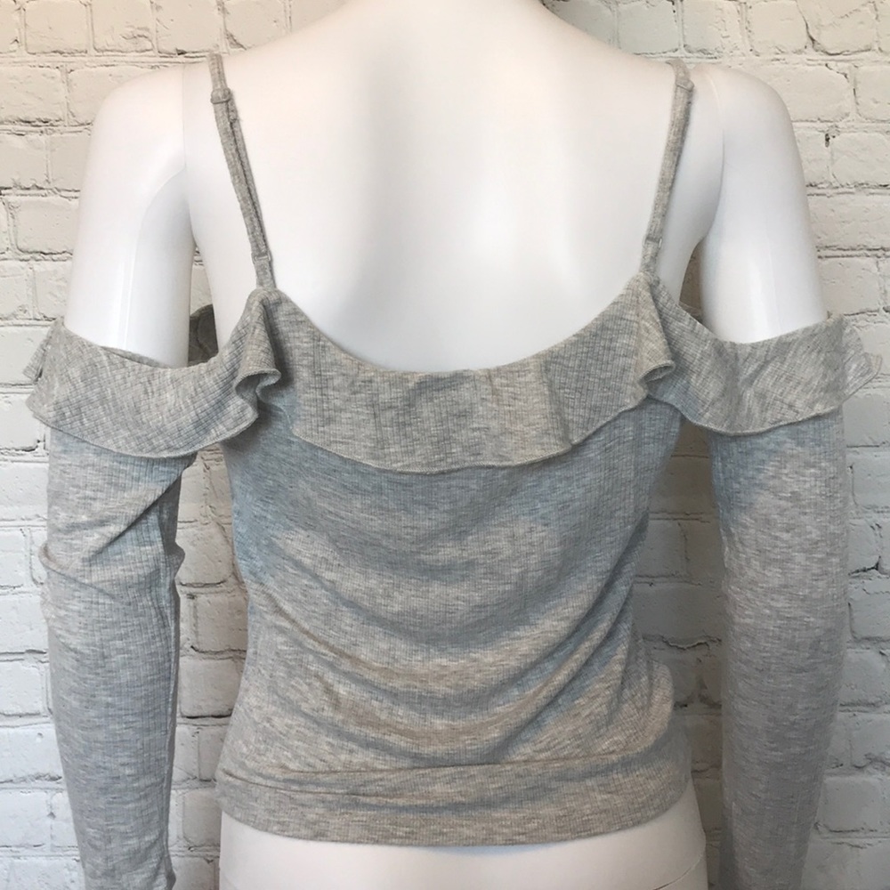 Grey Ruffled Off The Shoulder Top - Picture 3 of 3